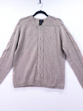 BCBG MaxAzria Sweater Kid Mohair Blend Men Small Beige Knit V Neck Lightweight